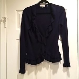 Rebecca Taylor Ruffle Trim Navy Sweater